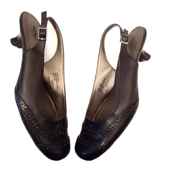 Mossimo Black Leather Kitten Heels Sling Backs size 8 Womens Wing Tips Shoes - Picture 1 of 5